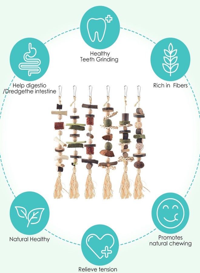 DBNESS 6PCS Bunny Chew Toys, Hamster Rabbit Cage Hanging Chew Toys, Natural Apple Wood Bunnies Treats, Improve Small Animal Teeth Health for Guinea Pig Chinchilla Ferret Rats Gerbil - Image 3